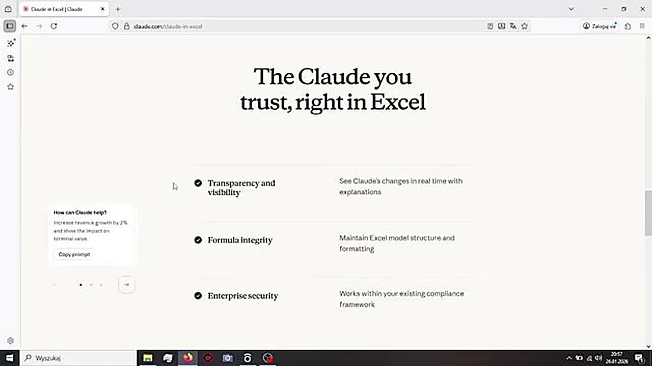 Strona Claude for Excel - The Claude you trust, right in Excel