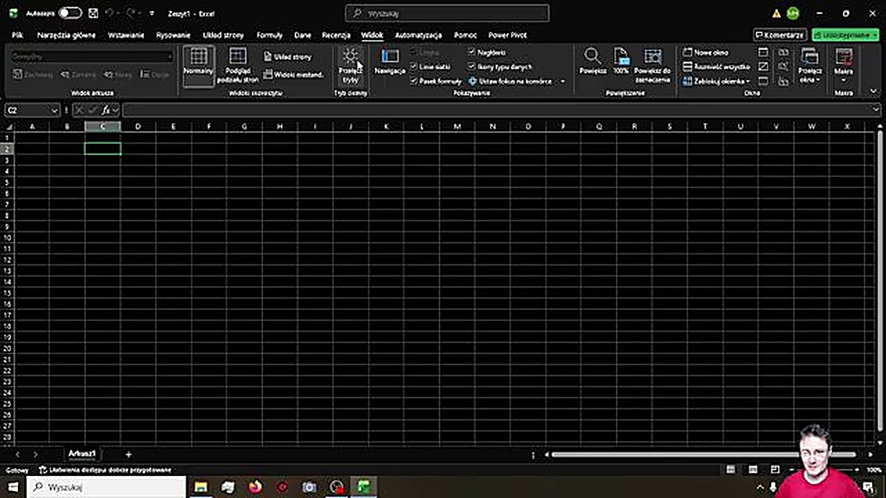 Excel w trybie ciemnym - dark mode włączony