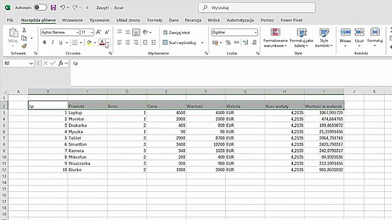 Zmiana czcionki i rozmiaru nagłówków w Excelu - pogrubienie i kursywa