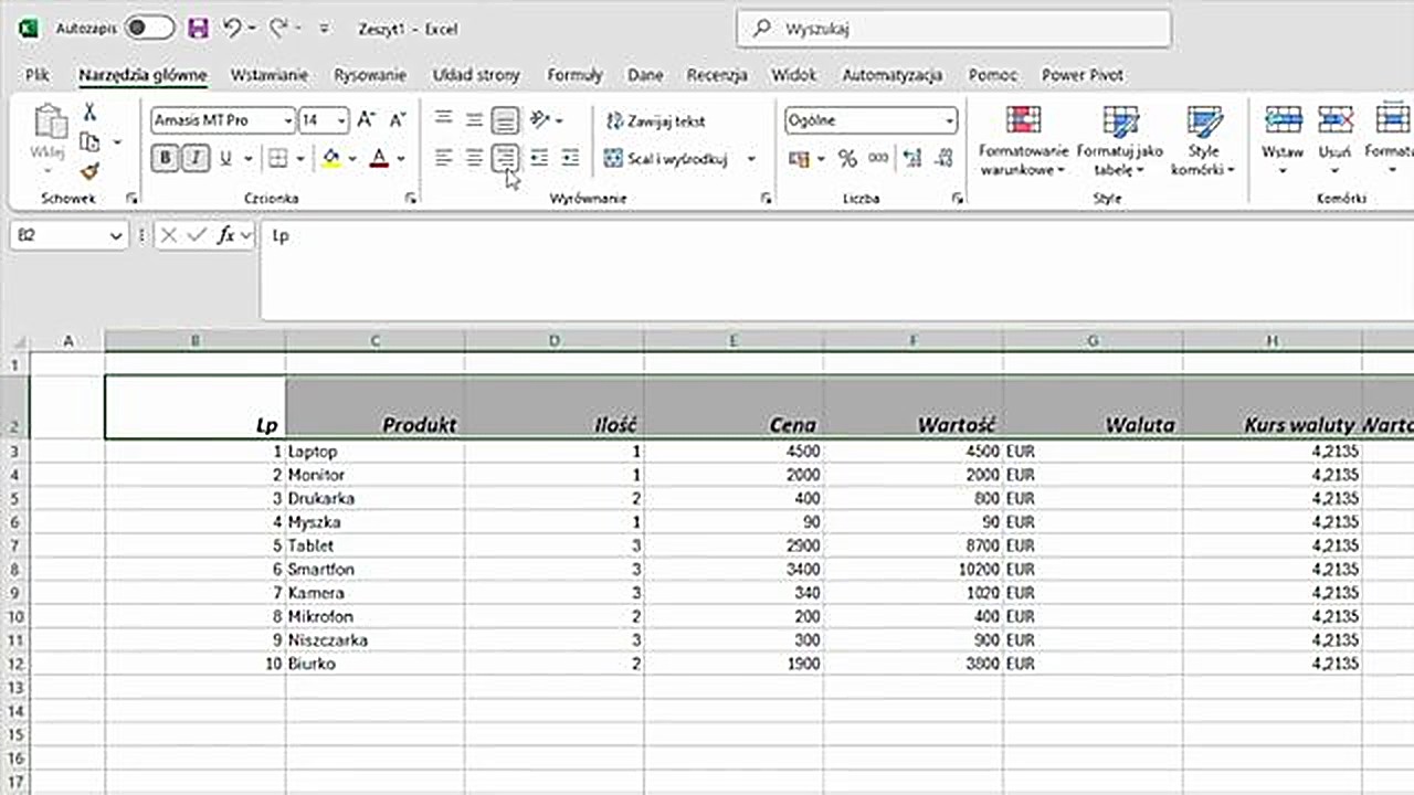 Kolorowanie nagłówków tabeli w Excelu - zielone tło, biała czcionka