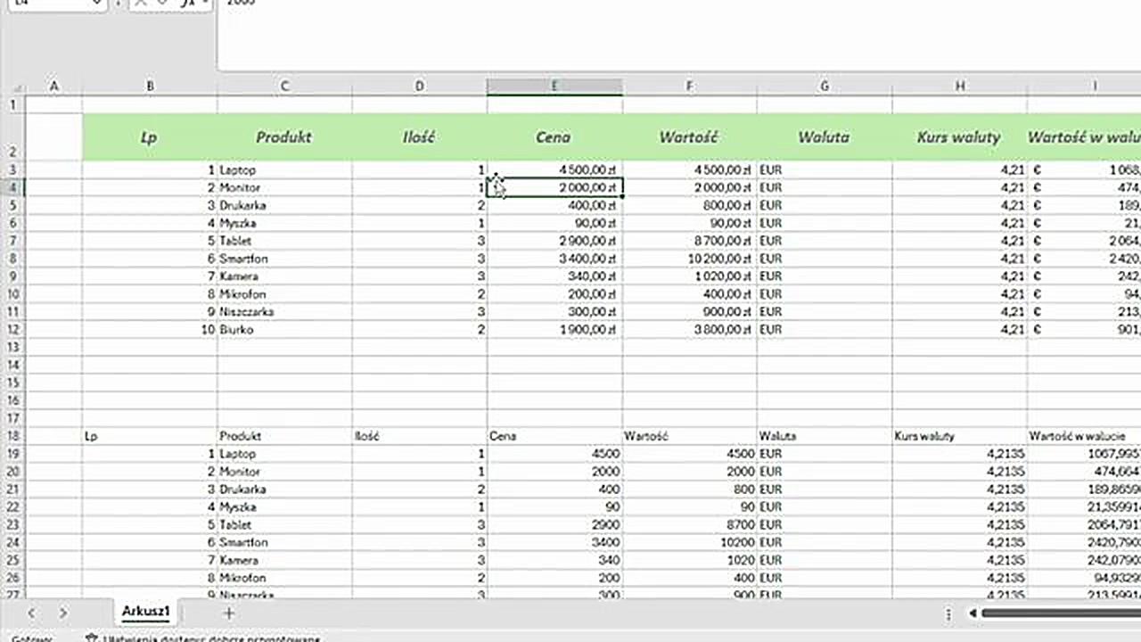 Malarz formatów w Excelu - kopiowanie stylu nagłówków na drugą tabelę