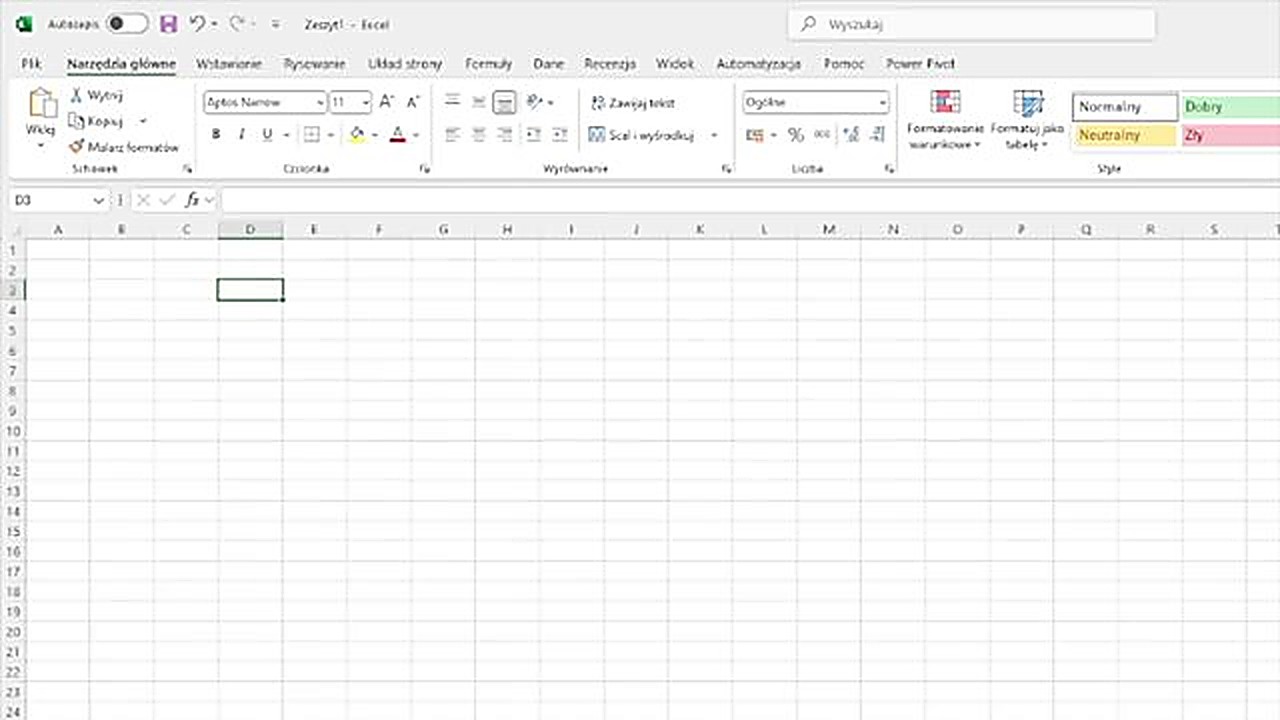 Karty i wstążka w Excelu - Narzędzia główne z sekcjami Czcionka, Wyrównanie, Liczba