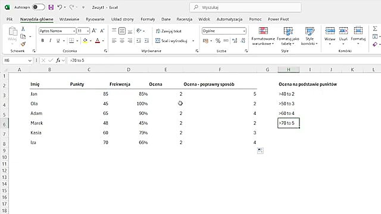 Poprawna kolejność zagnieżdżonych JEŻELI w Excelu - od największego do najmniejszego