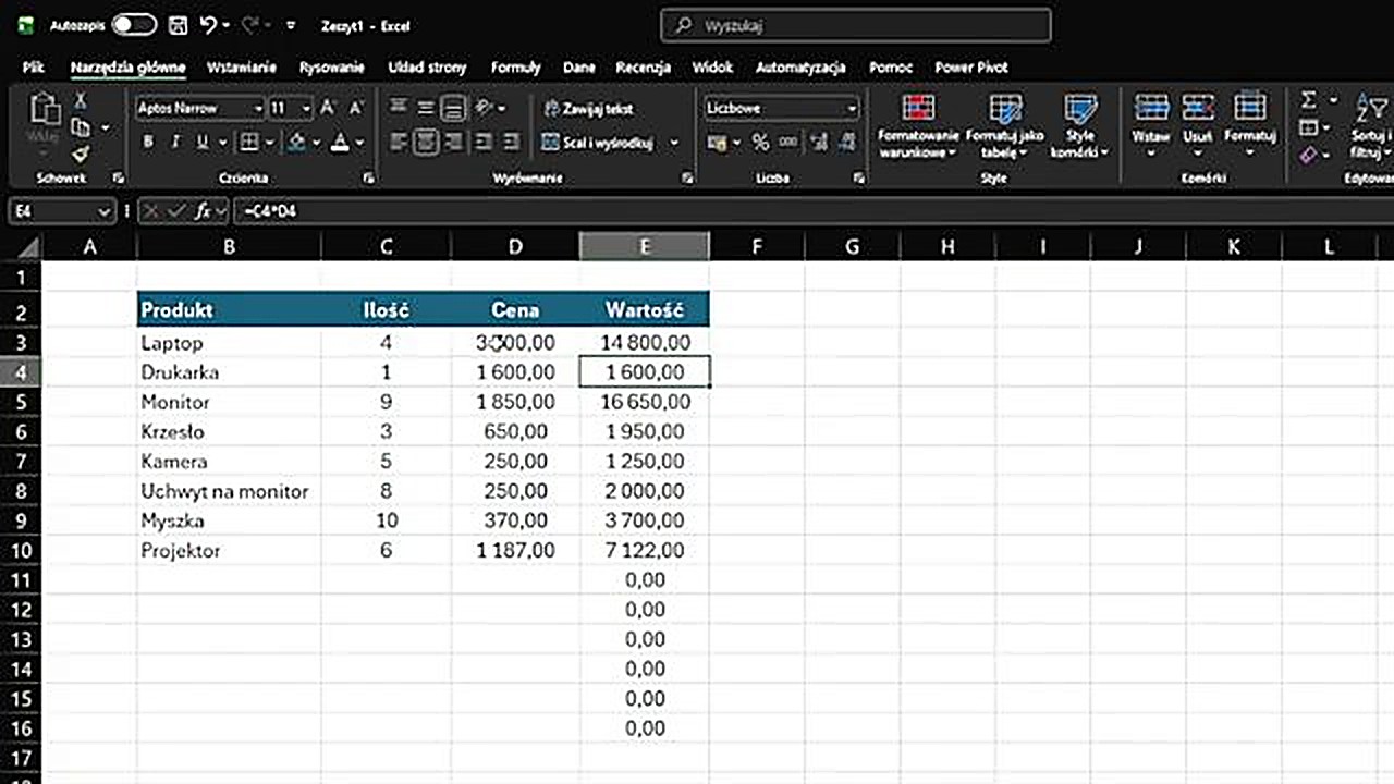 Formuła JEŻELI usuwająca zera w Excelu