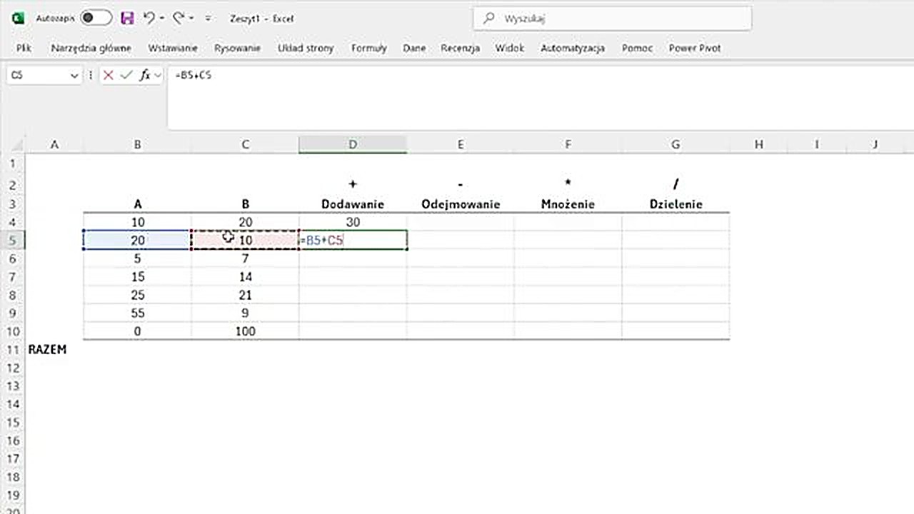 Poprawne odniesienie do komórek w Excelu - formuła automatycznie się aktualizuje