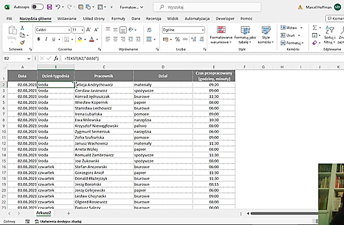 Ewidencja czasu pracy w Excelu
