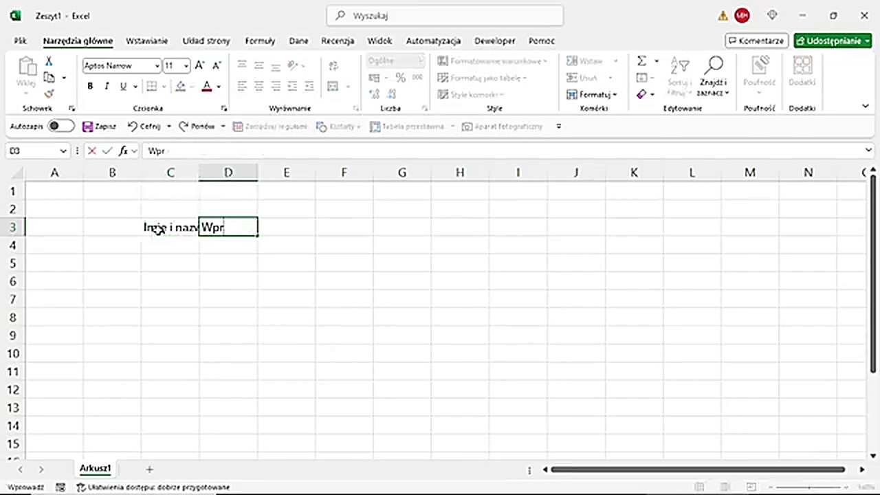 Problem z szerokością kolumn w Excelu