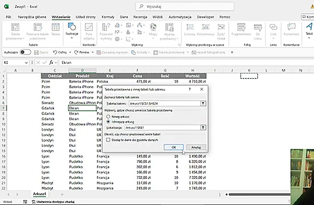 Standardowa tabela przestawna w Excelu