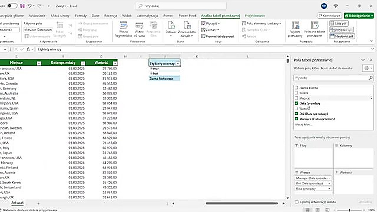 Tabela przestawna - liczba zamówień, nie klientów