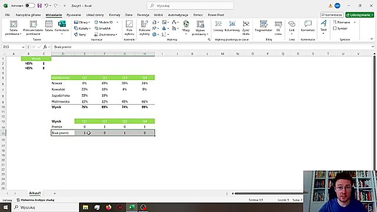 Standardowy wykres kolumnowy w Excelu