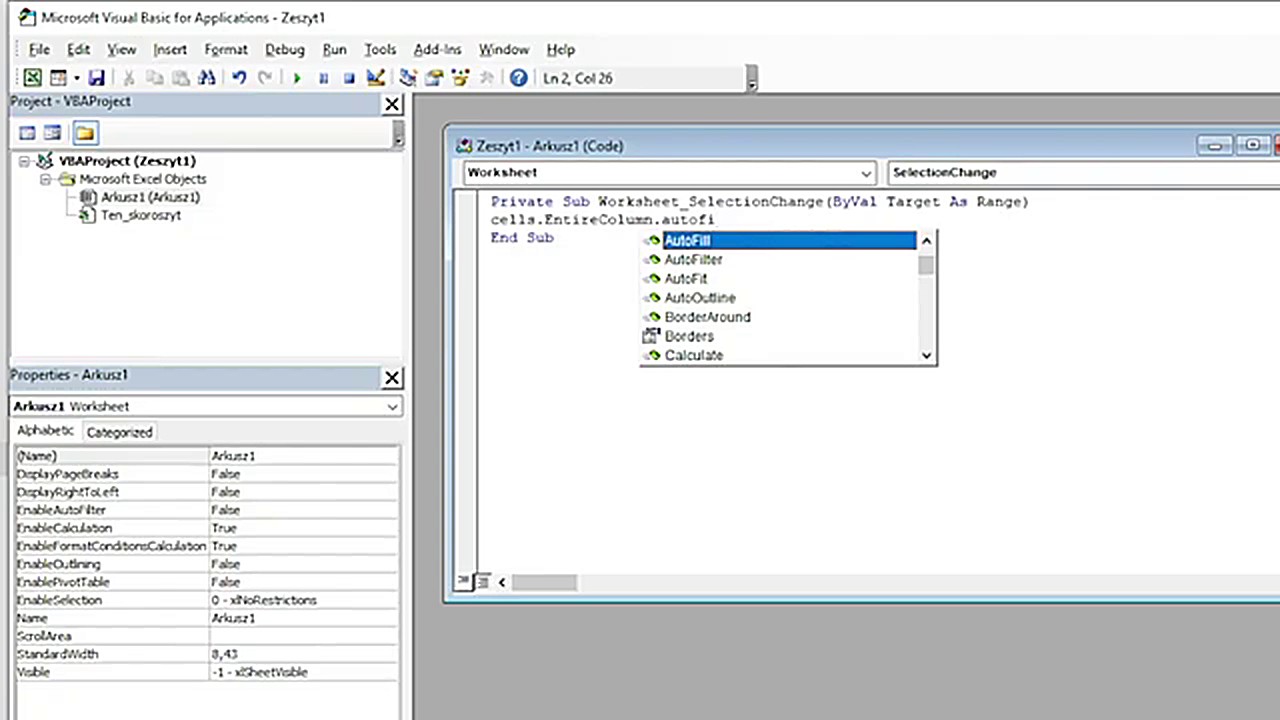 Kod makra VBA do automatycznego dopasowania kolumn