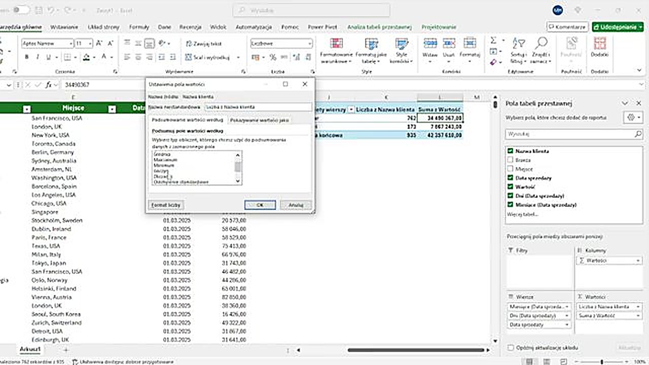 Tworzenie tabeli przestawnej z modelem danych