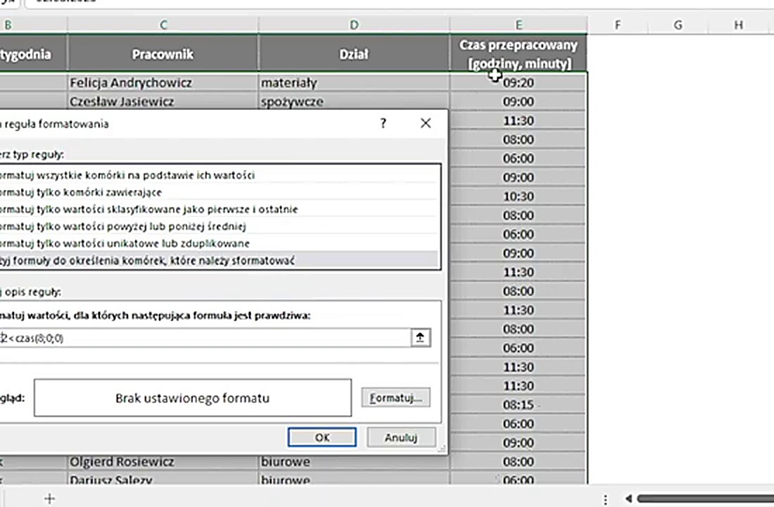 Zagnieżdżenie adresów w formatowaniu warunkowym