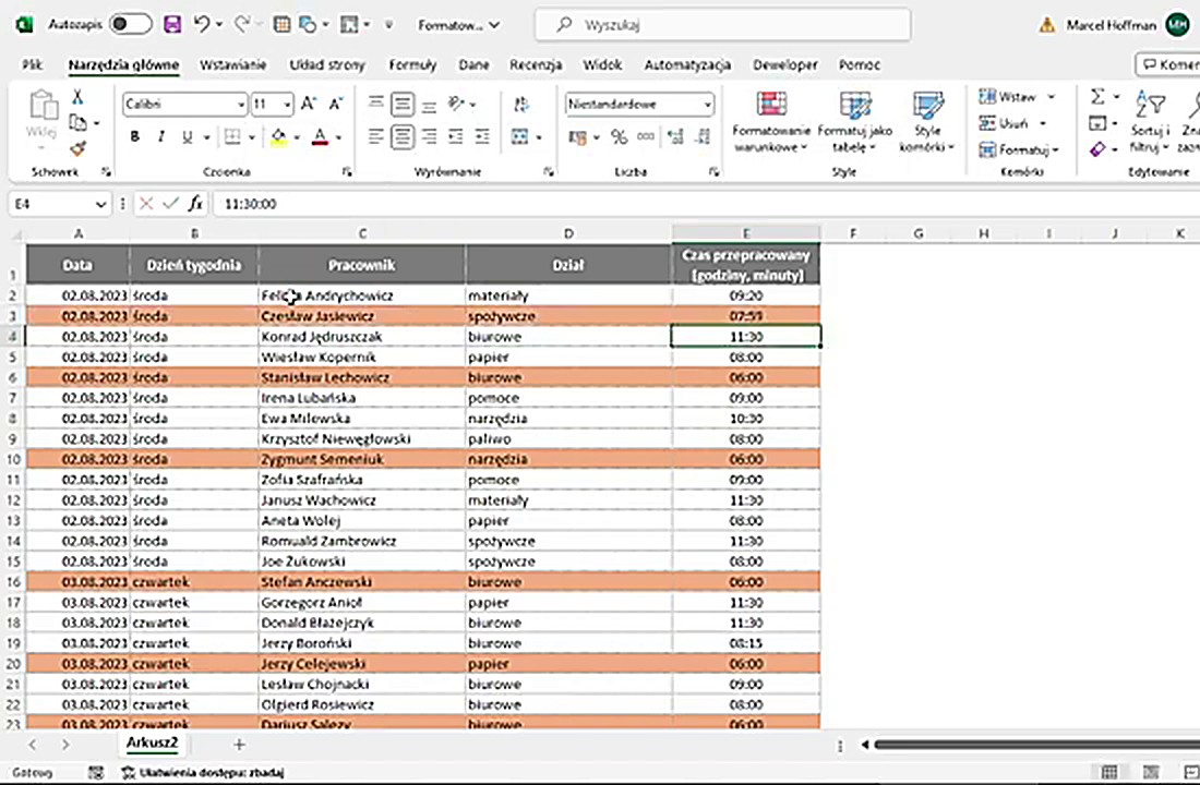 Formatowanie warunkowe całych wierszy w Excelu