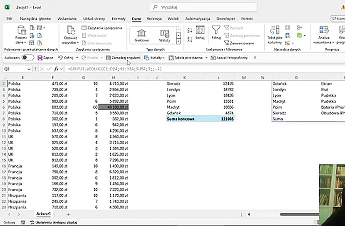 Sortowanie wyników GRUPUJ.WEDŁUG