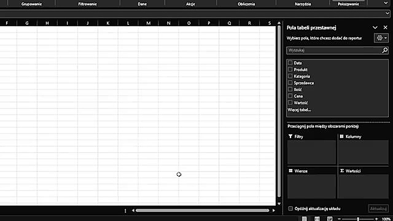 Panel pól tabeli przestawnej w Excelu