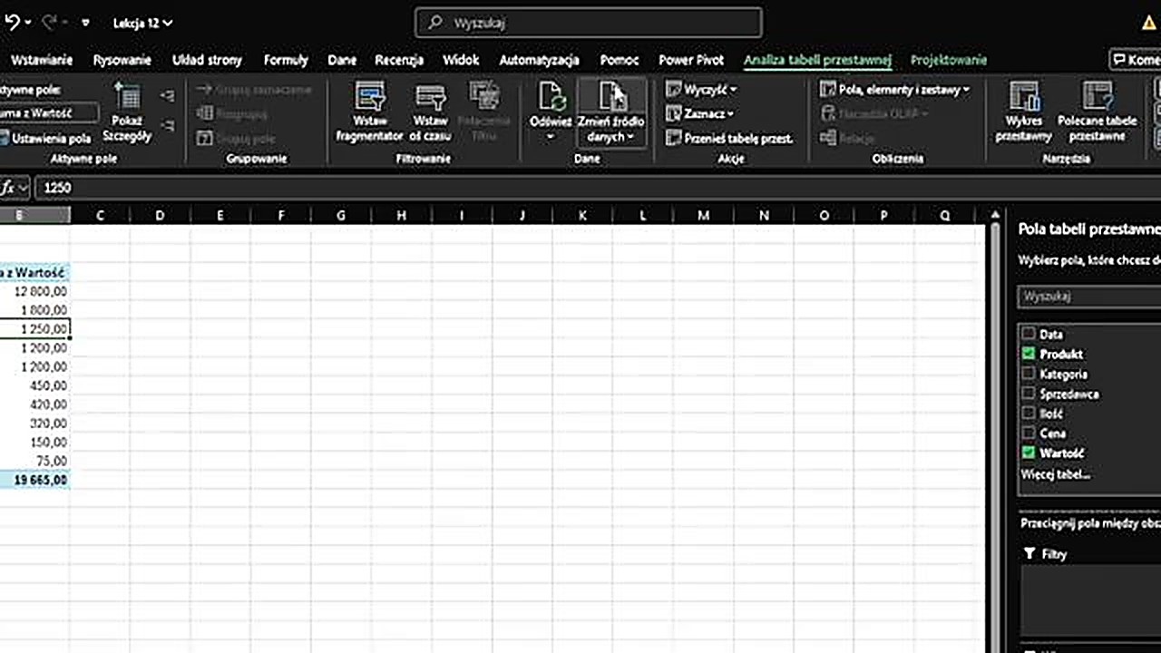 Zmiana źródła danych tabeli przestawnej w Excelu