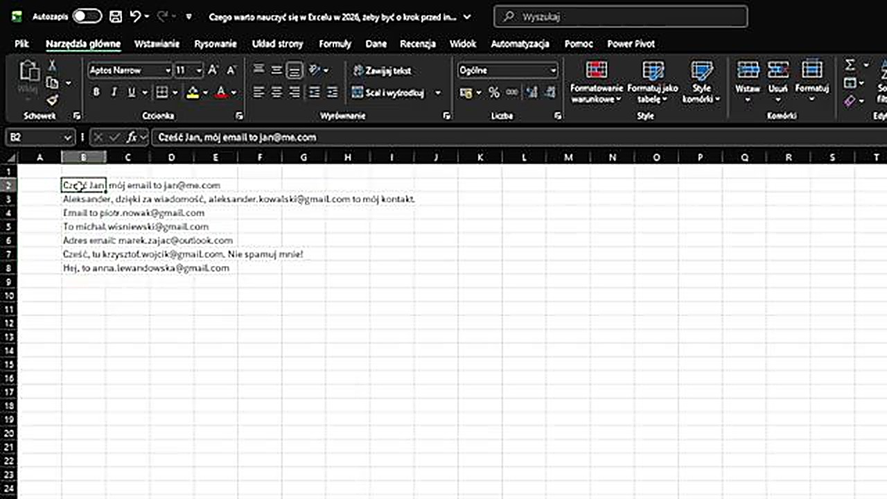 ChatGPT - pytanie o wzorzec regex do wyodrębnienia adresu email z tekstu dla formuły Excel