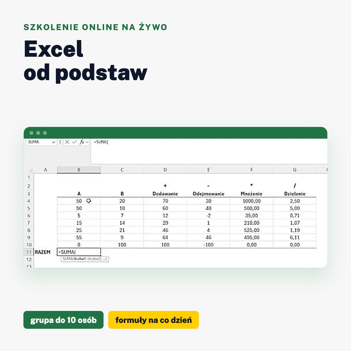 Szkolenie Excel od podstaw: formuły w arkuszu Excela